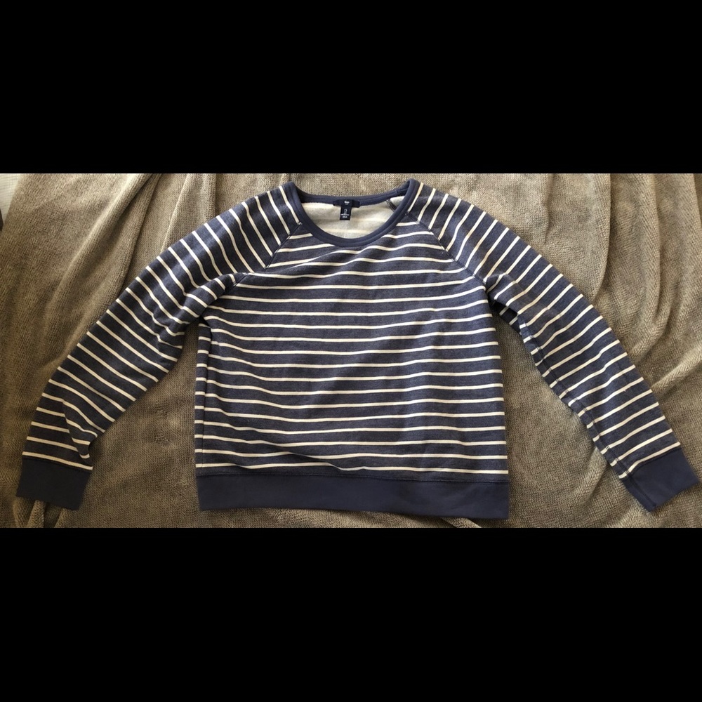 Denim blue and white striped sweatshirt. Size L.